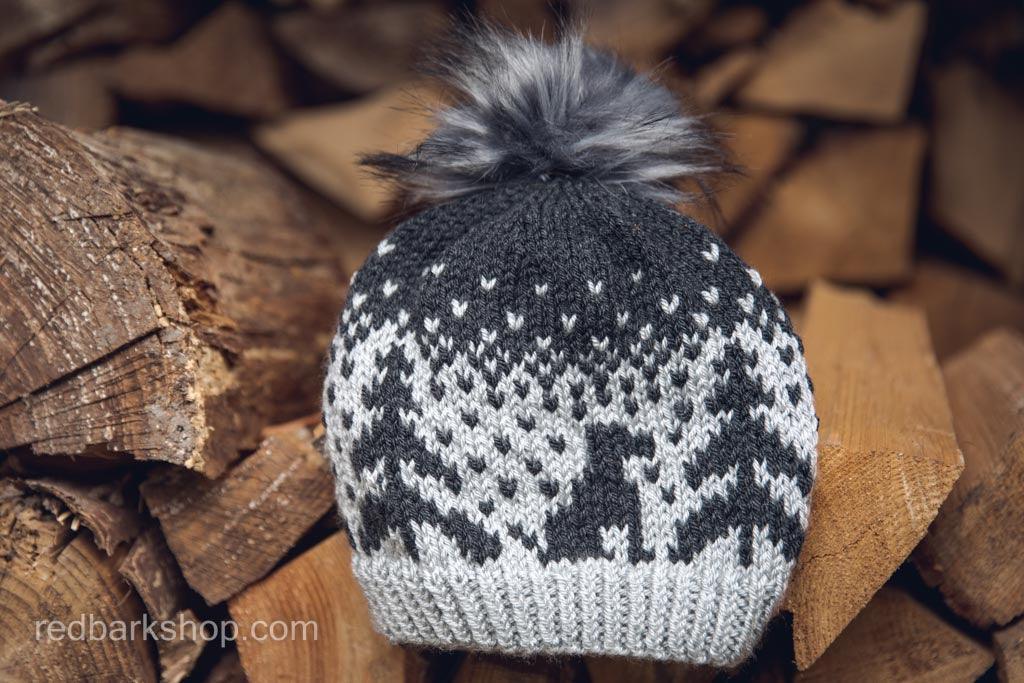 Hand-knitted black and grey pointer dog beanies and toque with pompom