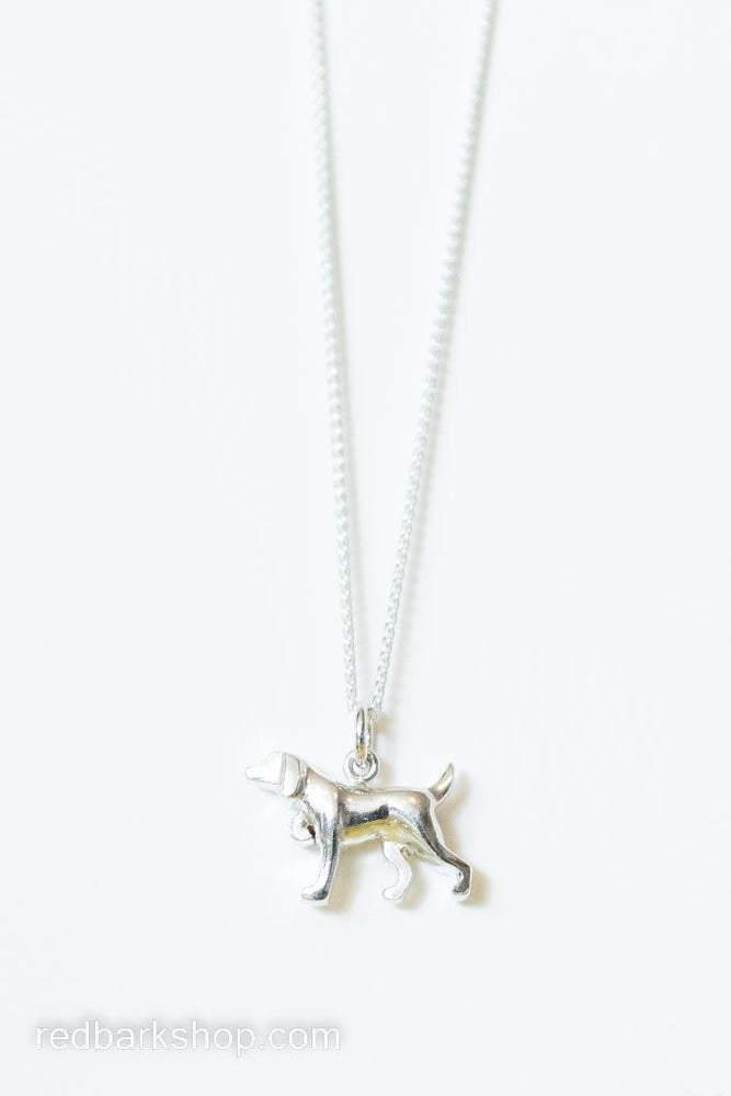 Cute Vizsla pendant in silver necklace on white