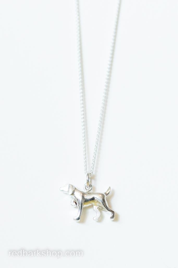 Cute Vizsla pendant in silver necklace on white