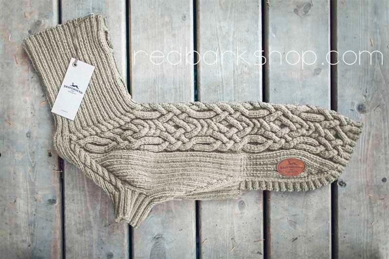 Biege cabling handknit canine sweater