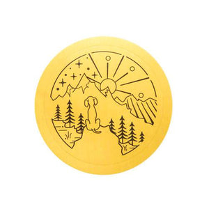 Gold adventure dog with baker sunset monoline sticker