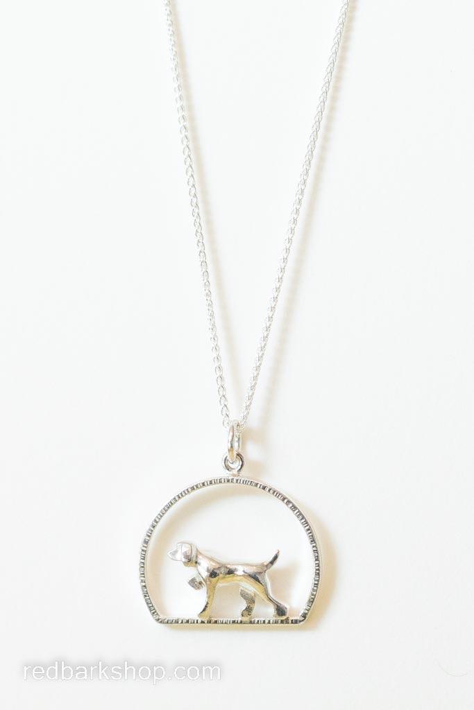 Vizsla pointing necklace, silver, gsp dog neckalce, bird dog pendant