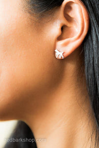 tiny Silver pointing Vizsla weimaraner stud earrings