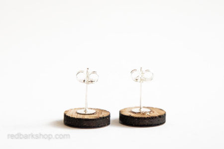 Circle Vizsla Bird Dog Pointer and Pheasant Maple Wood Stud Earrings, Silver - Red Bark Shop