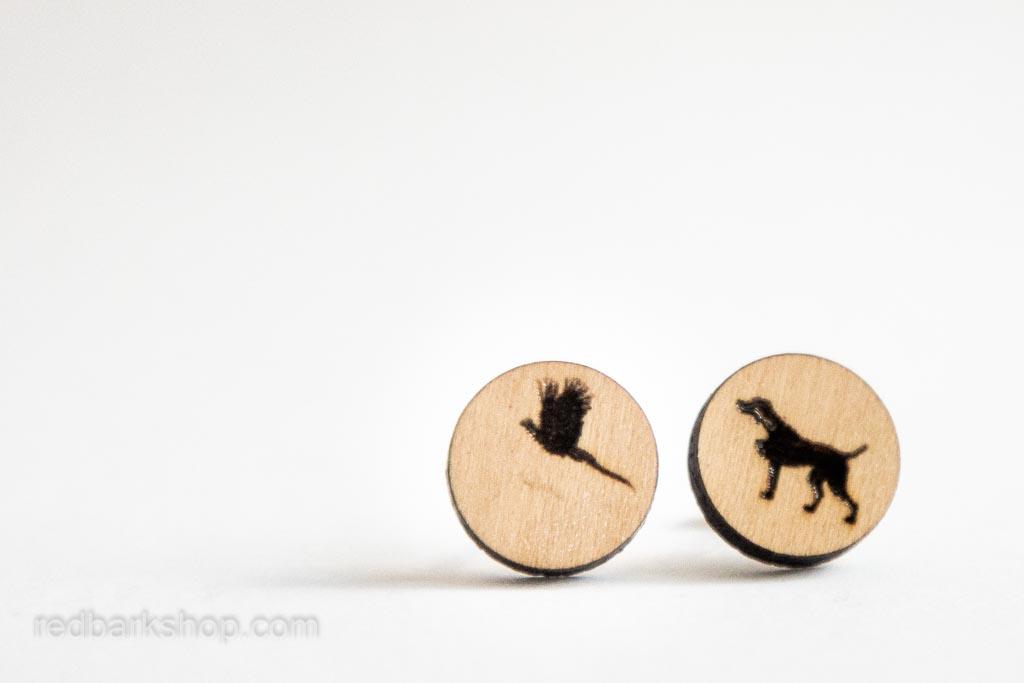 Birddog wooden studs with bird on one ear and pointer on other