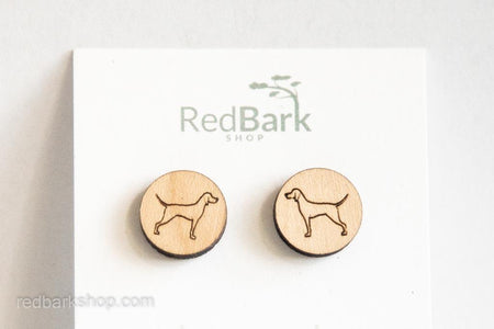 Pointing Vizsla long tailed wooden studs from red bark shop