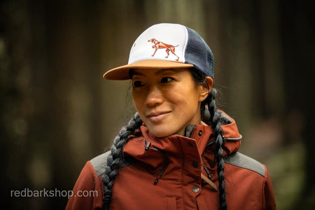 Vizsla bird dog hat modelled on asian woman