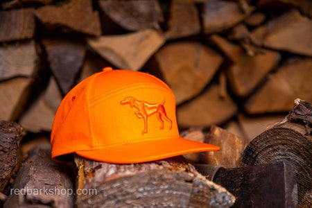 Blaze orange hunting hat with Puff embroidery Pointer dog