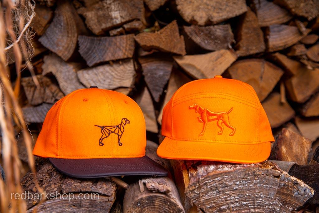 Blaze orange hunting hats with Pointer dogs