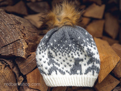 Hand-knitted pointer dog beanies and toque grey and white with pompom