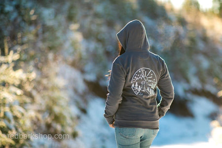 The Adventure Vizsla hoodie from Whiskey and Bourbon, mywhiskeygirl, pointer dog clothing, hoody, hiking with dogs