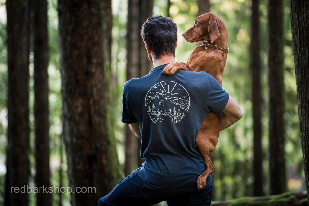Back detail of Adventure trail dog tshirt in navy
