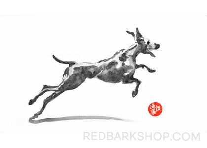 Chinese brush painting of leaping running dog